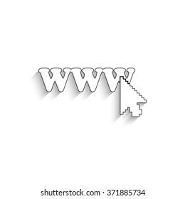 www - white vector icon with  shadow