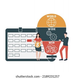 WWW - Acrónimo de World Wide Web. fondo de concepto de negocio. concepto de ilustración vectorial con palabras clave e iconos. ilustración con iconos para banner web, volante, página de inicio