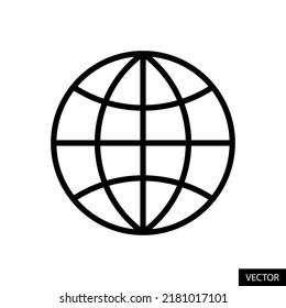 WWW, World Wide Web, Earth grid symbol, Global vector icon in line style design for website design, app, UI, isolated on white background. Editable stroke. EPS 10 vector illustration.