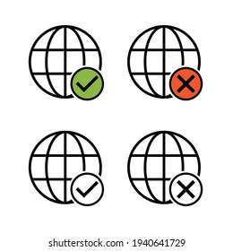 WWW world wide web set site symbol, Internet collection  icon, website address globe, flat outline sign .