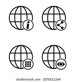 Símbolo del sitio web de WWW para todo el mundo, icono de colección de Internet, dirección del sitio web globo, símbolo de contorno plano.