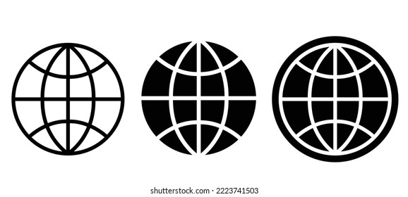 WWW world wide web set site symbol, Internet collection icon, website address globe, flat outline sign .