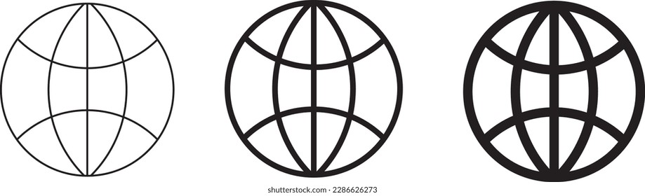 WWW world wide web set site symbol, Internet collection icon, website address globe, flat outline sign