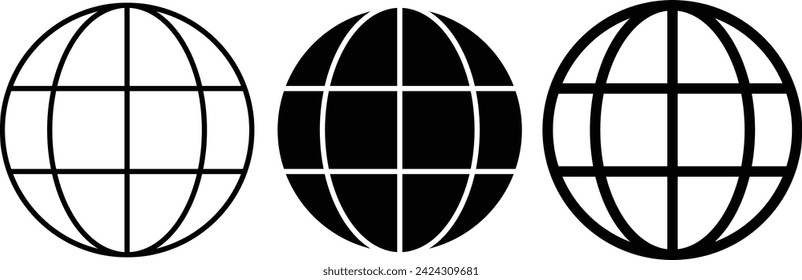 WWW world wide web set site symbol, Internet collection icon, website address globe, flat outline sign, Web icon set illustration, go to web sign and symbol. web click icon. Global search icon symbol