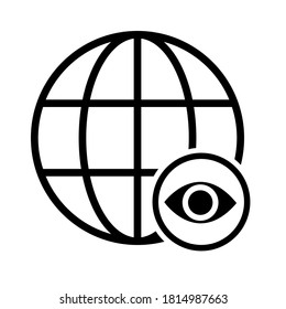 WWW world wide web site symbol, Internet map icon, website address globe, flat outline sign