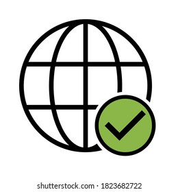 WWW world wide web site symbol, Internet map icon, website address globe, flat outline sign
