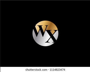 WX circle Shape Letter logo Design in silver gold color