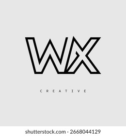 Logotipo de letra creativa WX: monograma de línea mínima en negro para un diseño de identidad de marca moderno.