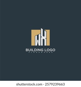 WX initial letter building logo for real estate with square design