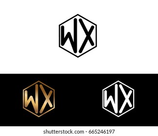 WX initial letters linked with hexagon shape logo
