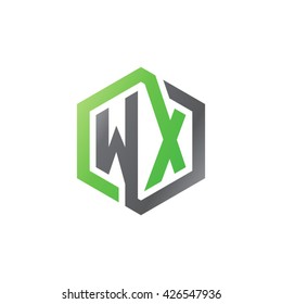 WX initial letters looping linked hexagon logo black gray green