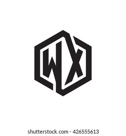 WX initial letters looping linked hexagon monogram logo
