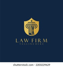 WX initial monogram elegant lawfirm logo with pillar and shield image design