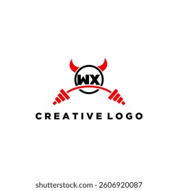WX initial monogram for fitnes or gym logo with devil style design