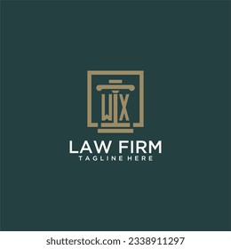 logotipo de monograma inicial WX para la firma de abogados con diseño de hitos en cuadrado creativo