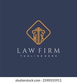 WX initial monogram logo for lawfirm with pillar in creative square design