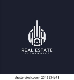 WX initial monogram logo for real estate with creative circle design vector