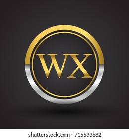 WX Letter logo in a circle, gold and silver colored. Vector design template elements for your business or company identity.
