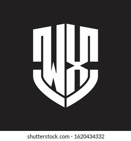 WX Logo monogram with emblem shield shape design isolated on black background