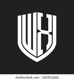 WX Logo monogram with emblem shield design isolated on black background