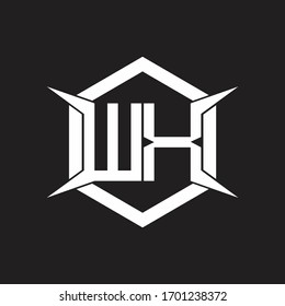Monograma del logotipo WX con hexágono y plantilla de diseño de forma de cuatro ejes