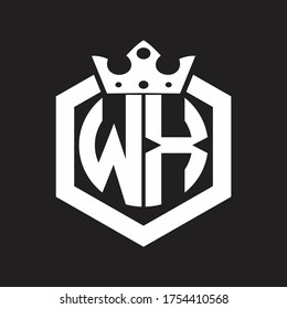 WX Logo monogram rounded by hexagon shape with crown design template