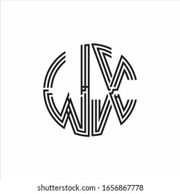 Plantilla de diseño de línea de tres cintas de logotipo WX aislada en fondo blanco