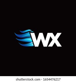 Logotipo de monograma WX con plantilla de diseño de estilo de incendio azul