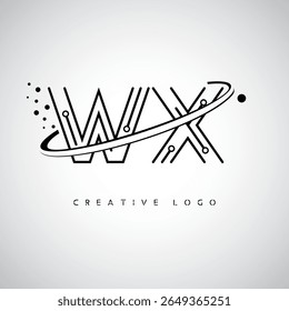 Logotipo Monograma de Órbita WX - Marca de Letra Mínima Futurista com Linha de Arte Circular, Pontos Inspirados na Tecnologia e Conceito de Movimento Espacial para Identidade de Marca Moderna