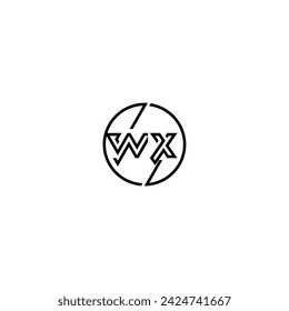 Logo de concepto de contorno simple WX y círculo de diseño inicial de fondo blanco y negro