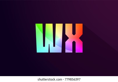 wx w x letter combination alphabet logo icon design with rainbow color and purple black background