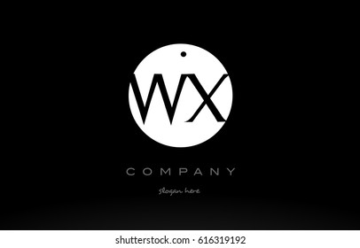 WX W X simple black white circle background alphabet company logo design vector icon template