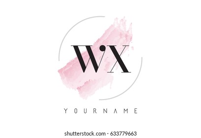 WX W X Watercolor Letter Logo Design with Circular Shape and Pastel Pink Brush.