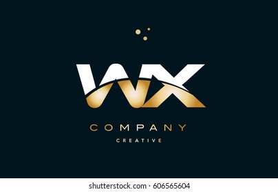 wx w x  white yellow gold golden metal metallic luxury alphabet company letter logo design vector icon template