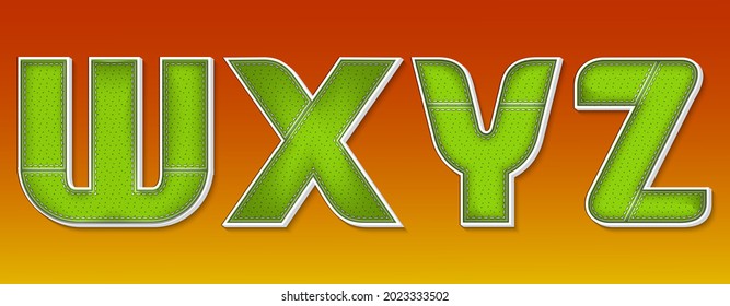WXYZ letters sports shoe material with thread stitching style, alphabet 3d letters vector design  