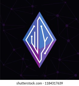 WY Initial letter block chain logo icon vector template. Looping mono line circuit letter on rhombus cube logo