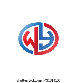 WY initial letters looping linked ellipse logo red blue