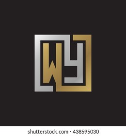 WY initial letters looping linked square elegant logo golden silver black background
