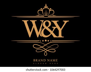 W&Y Initial logo, Ampersand initial logo gold with crown and classic pattern