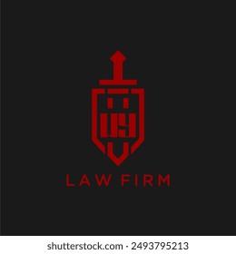 Monograma inicial WY para bufete de abogados con Imagen de logo de espada y escudo