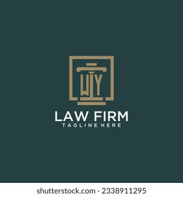logotipo de monograma inicial WY para la firma de abogados con diseño de hitos en cuadrado creativo