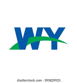 WY initial overlapping swoosh letter logo blue green