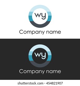 WY letter circle shape icon logo white blue