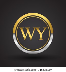 WY Letter logo in a circle, gold and silver colored. Vector design template elements for your business or company identity.