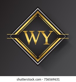 WY Letter logo in a square shape gold and silver colored geometric ornaments.