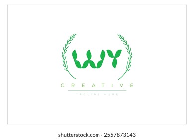 WY letters eco logo with leaf. Fresh nature and healthy leaf logo design.