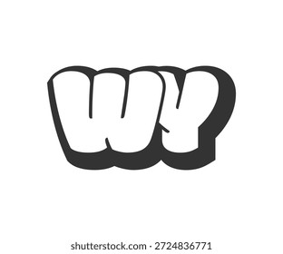 Logotipo WY, bolhas de letras cômicas, arredondado em estilo graffiti silhueta preto e branco. Na moda pré-escola W e Y carta texto para festa do festival, iniciais pessoais, crianças funky impressão e web. Ilustração vetorial.