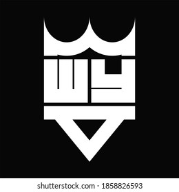 Monograma del logotipo WY con forma de corona aislada en el fondo negro