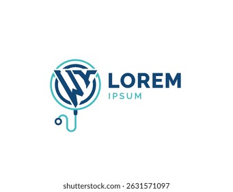 WY Medical Logo. Letter Initials WY Healthcare Logo for Doctor, Hospital, Pharmacy and Treatment Services with Stethoscope Icon