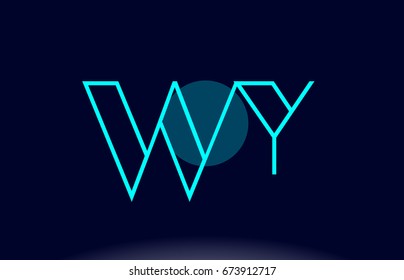 wy w y blue line circle letter logo alphabet creative company vector icon design template